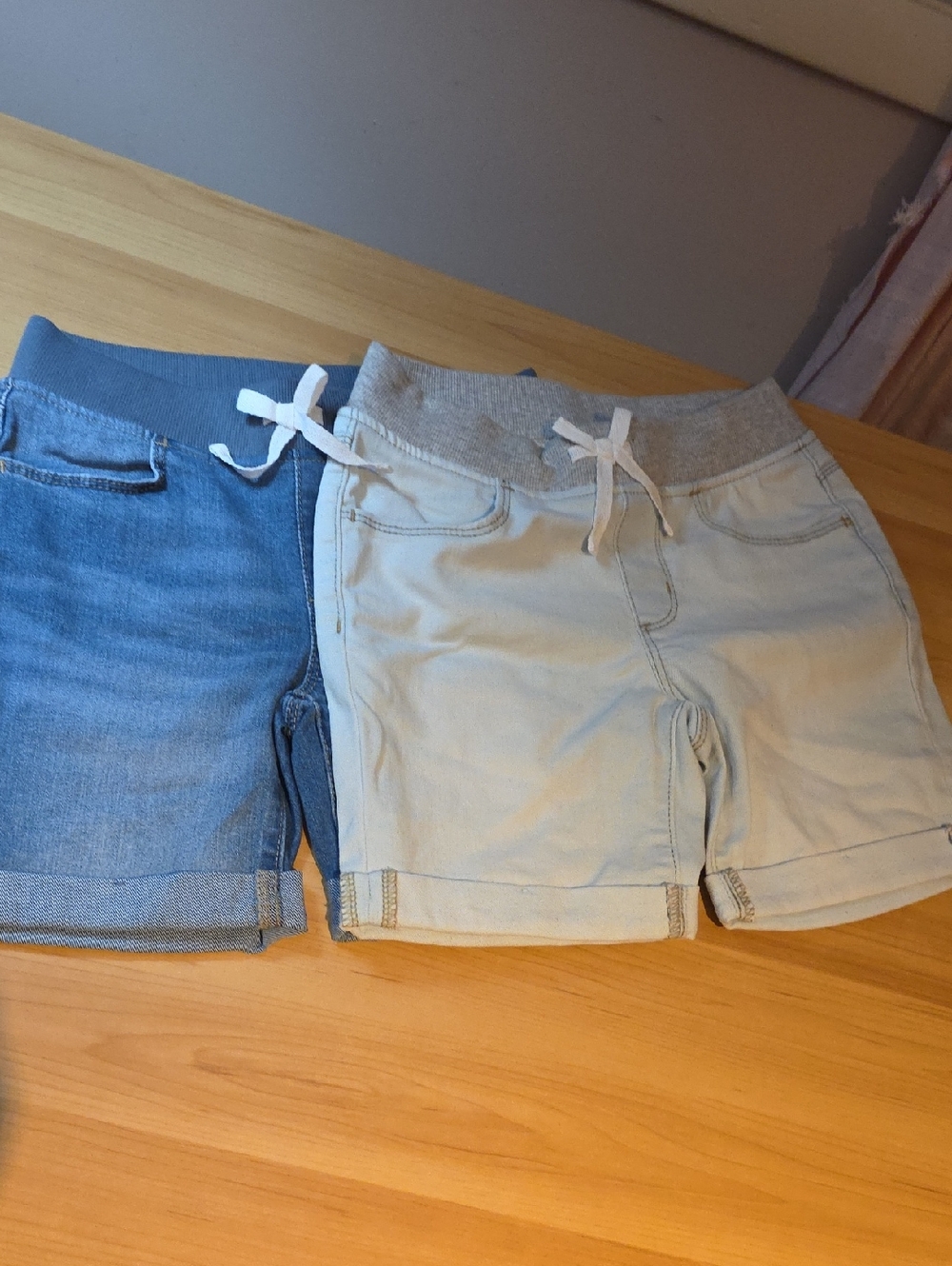 wonder nation Denim Blue and Light Khaki Drawstring Shorts Set